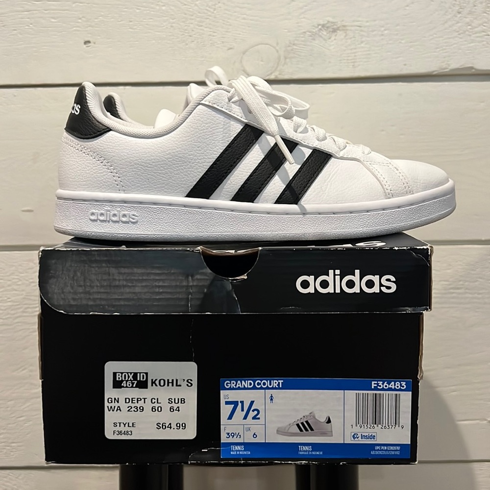 Adidas Grand Court Cloudfoam Comfort Shoes, Black & White, W 7.5 / M 6.5